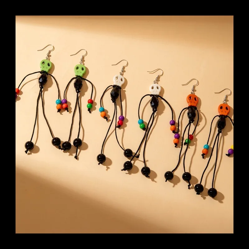 إكسسوارات، أقراط مخصصة ومبتكرة مطرزة برأس شبح طويلة من البوليستر للهالوين، أقراط زينة