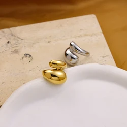CARLIDANA New Trendy Silver Plated Stainless Steel Chunky Smooth Rings For Women Creative Water Drop Shape Rings Jewelry