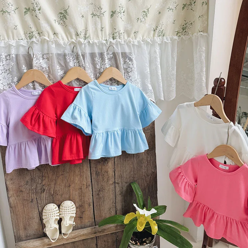 

Flare Sleeve Spring Summer Baby Girls Blouses Tops Clothes New Casual Cotton Kids Girl Top Fashion Loose Shirts Student Clothing