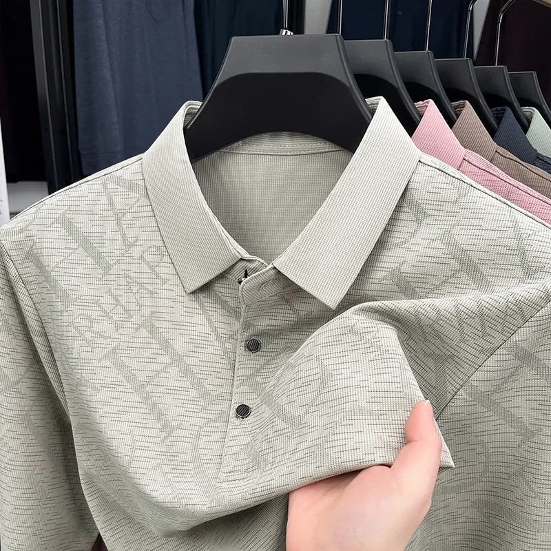 

Высококачественная брендовая мужская рубашка-поло с лацканами и длинным рукавом, осеннее новое поступление, жаккардовая деловая универсальная мужская одежда с защитой от катышков