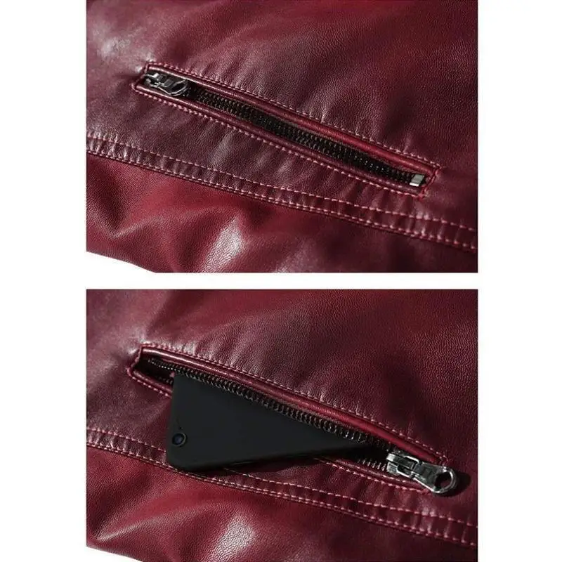 

Vintage Red Leather Jaet for Men Seven Sve V-Ne ort Sle Waist-Cinching Design Summer 205 Collection