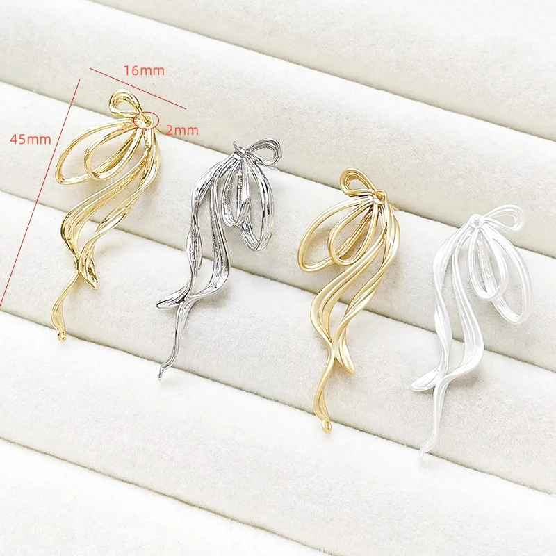 1 Pair Brass Plated Genuine Gold Wire with Bow Shaped Earrings DIY Produces Fashionable Jewelry, Earring Accessories Materials