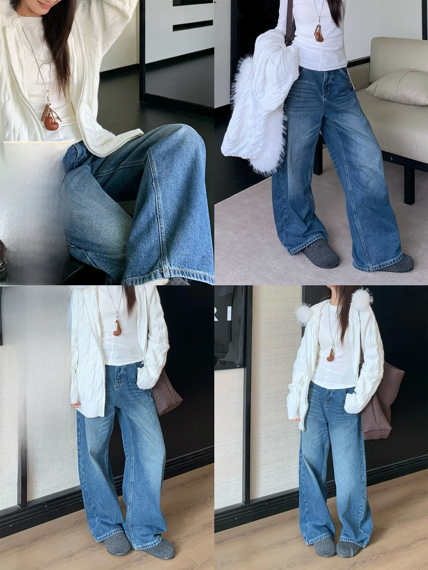 

Ретро-джинсы с широкими штанинами, синие, женские, свободного прямого кроя, осенне-зимние, из смесового хлопка, стрейч-деним