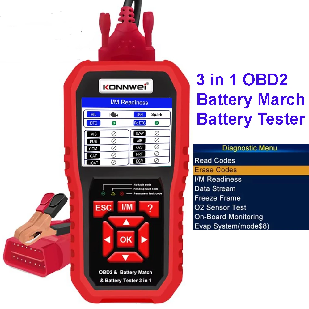 Professional OBD2 Scanner Diagnostics Tool Car Battery Match Tester KW880 Check Engine Light tool Cranking Charging Tester