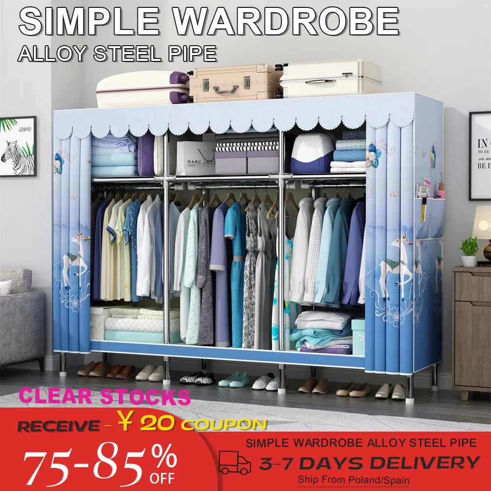 LEEGOHOME Bedroom Wardrobe 195CMx45CMx170CM Closet Wardrobe with 23MM Steel Pipe Bedroom Foldable Cloth Wardrobe