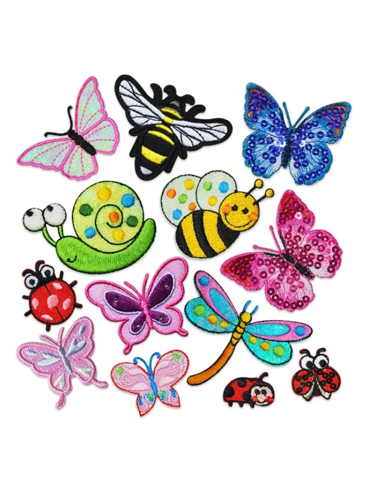 Patch de broderie d'insectes de dessin animé pour casquettes en jean, fer sur l'équation de CÔTÉ cinelle d'escargot mignon, papillon, libellule, appliques de gril, bricolage, vente en gros