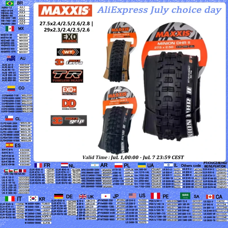 MAXXIS MINION DHR II-neumáticos para bicicleta de montaña, neumáticos para descenso, antipinchazos, plegables, sin cámara, DH
