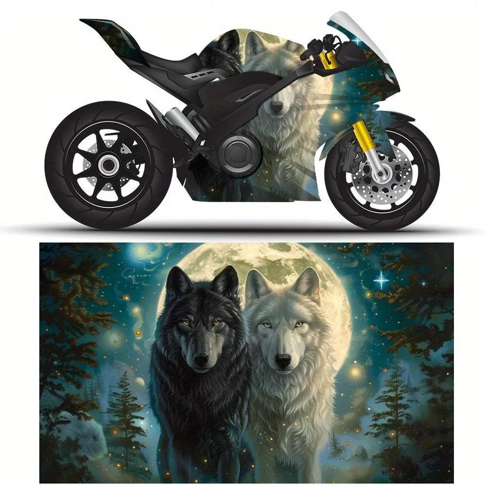 

Виниловая пленка для мотоцикла Moonlit Wolf Shadows из ПВХ, самоклеящаяся водонепроницаемая наклейка, декоративная пленка против царапин для кузова велосипеда, DI