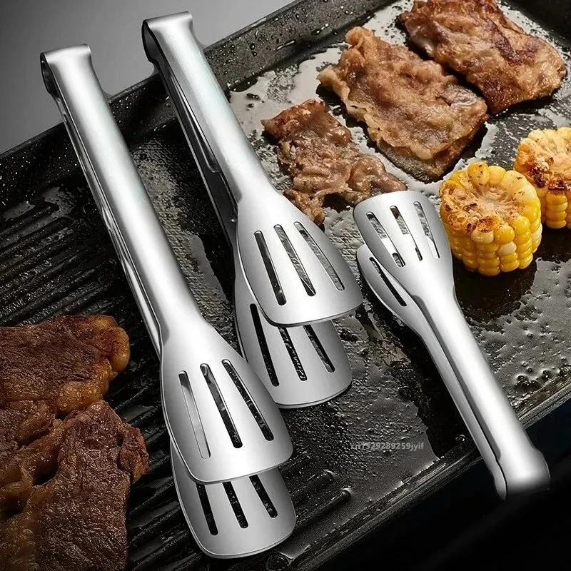 1pc Non Slip Stainless Steel Food Tongs Meat Salad Bread Clip Barbecue Grill Buffet Clamp Cooking Tools Kitchen Accessories