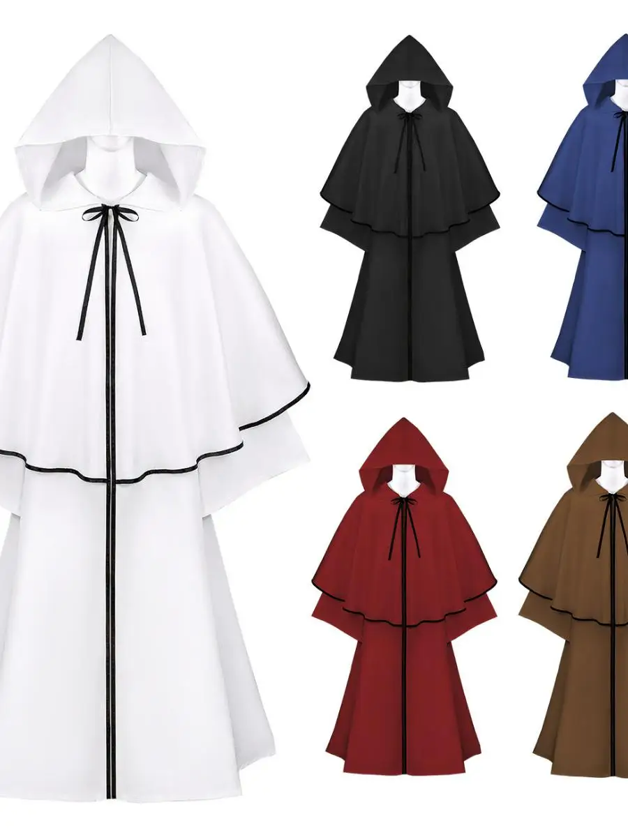 

Новый средневековый 5-цветный длинный плащ с капюшоном, костюм для выступлений, наряд волшебника, бога смерти, наряд на Хэллоуин, женская этническая сценическая одежда