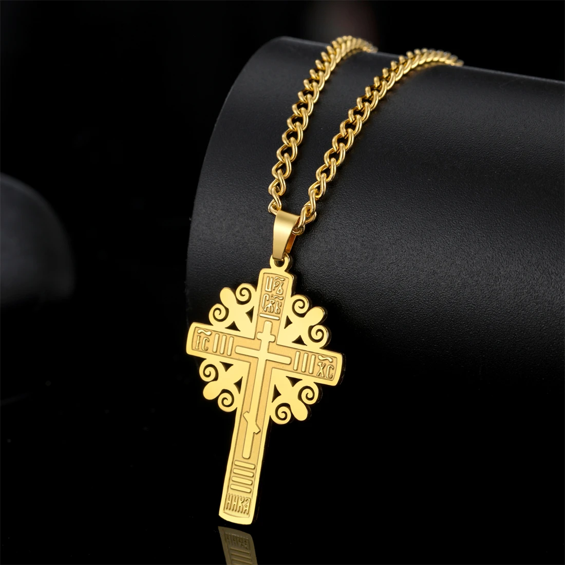 EUEAVAN Christian Cross Pendant Necklace Stainless Steel Gold Silver Color Jesus Prayer Necklaces Religious Amulet Jewelry