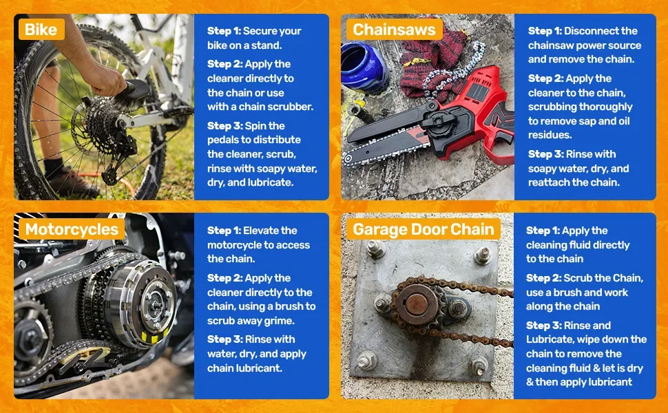 Fahrrad- und Motorrad-Kettenreinigungsset inklusive Kettenölschmiermittel, universellem Kettenentfetter, Schrubber und Reinigungsbürstenwerkzeugen – Detail 6