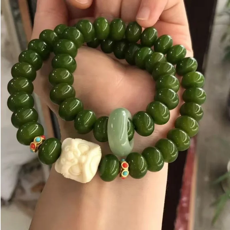 

White Jade Bodhi Cultural Artifact Prayer Beads Bracelet Double Circle Xingshi Flexible Ring Handheld Hand Toy Beaded National S