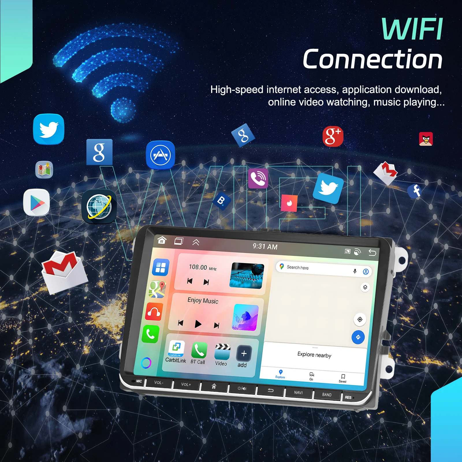 Podofo 9 ''2Din ستيريو سيارة لشركة فولكس فاجن/ماجوتان/جولف/العلبة مشغل وسائط متعددة 6 + 128G Carplay أندرويد السيارات واي فاي GPS FM/RDS BT صوت السيارة