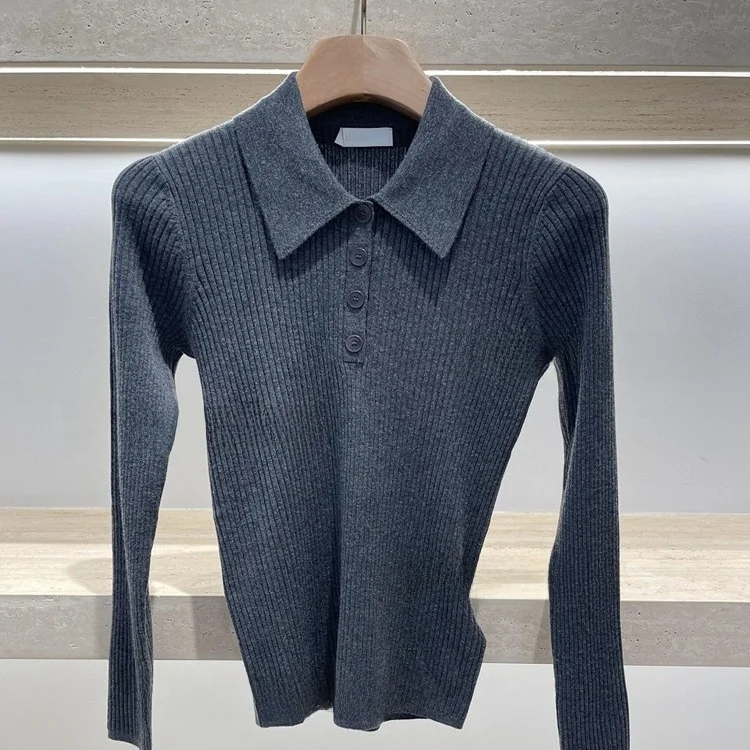 

Вязаная облегающая женская термокофта MaSande: новая осенне-зимняя модель во французском стиле с длинным рукавом и круглым вырезом