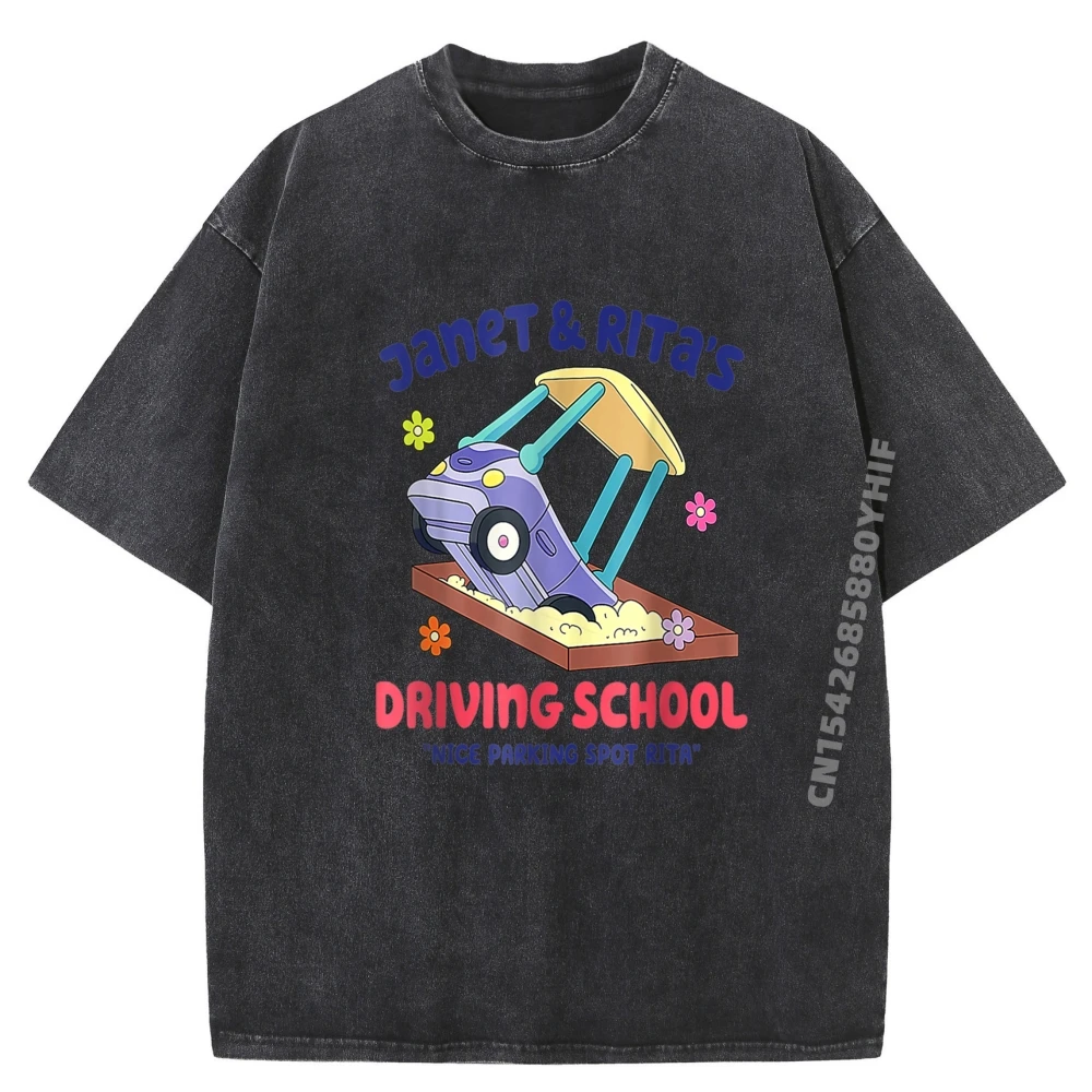 

Janet and Rita Driving School Christian Tshirt Men Couples Summer Harajuku Cool Funny Washed Shirt Male Tshirt