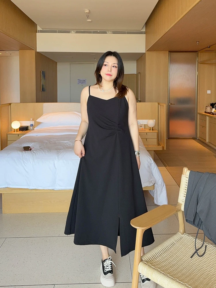 

VOGANA, женское весеннее платье большого размера, плиссированное платье трапециевидной формы с утягивающей талией, корейское платье миди с высокой талией из смеси полиэстера Dr