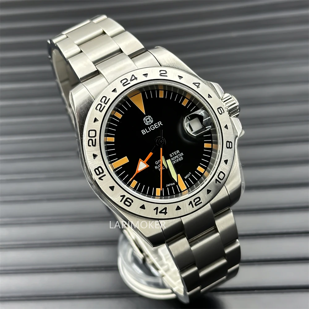 40mm GMT function automatic men\'s watch date 3 o \'clock position display luminous dial hands sapphire glass Oyster bracelet