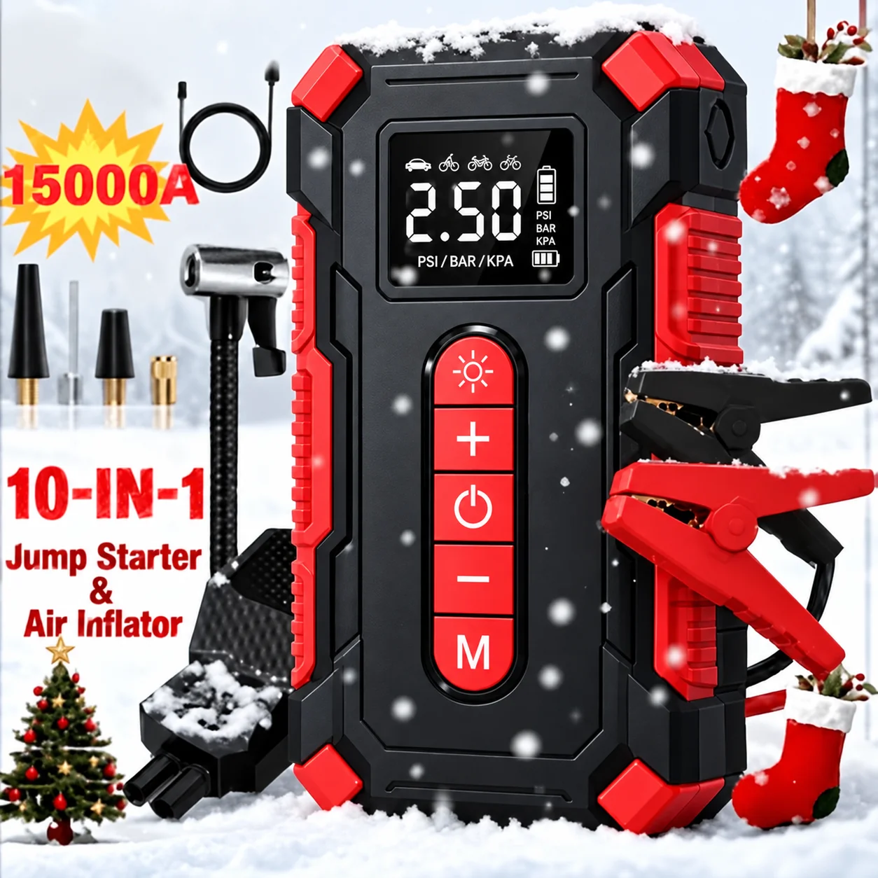 Digital Tire Pressure Gauge Rechargeable - Pompe de gonflage de pneus portable
