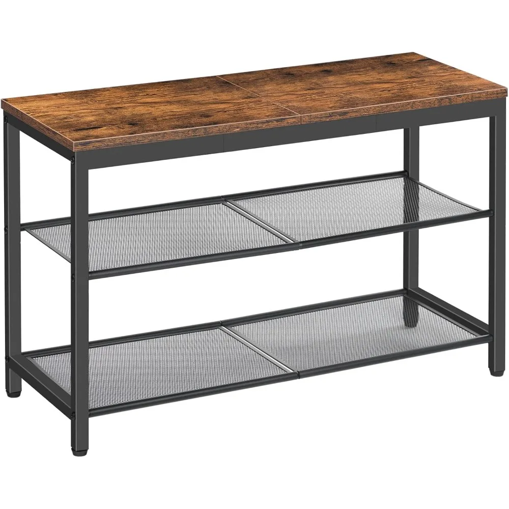 

Shoe Bench, 3-Tier Shoe Rack, Industrial Shoe Organizer Storage Bench, 29.5 inches Entry Bench with Mesh Shelves, for Entryway