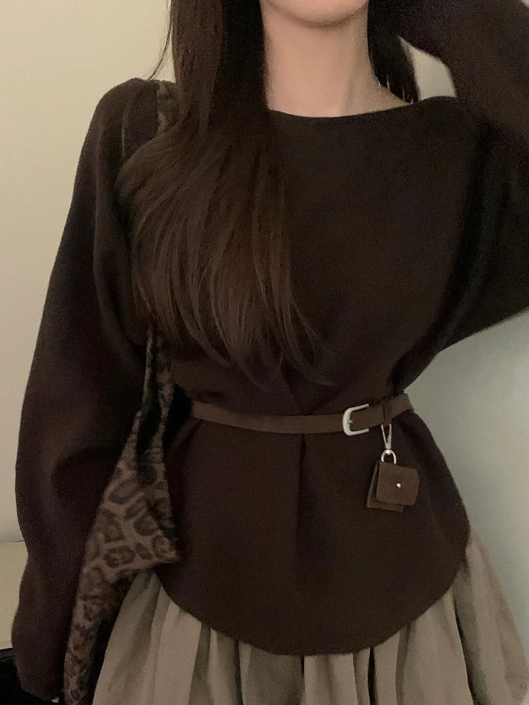 

Модный шикарный женский вязаный свитер Long Sve, свободный крой с поясом, повседневный высококачественный универсальный топ Sli