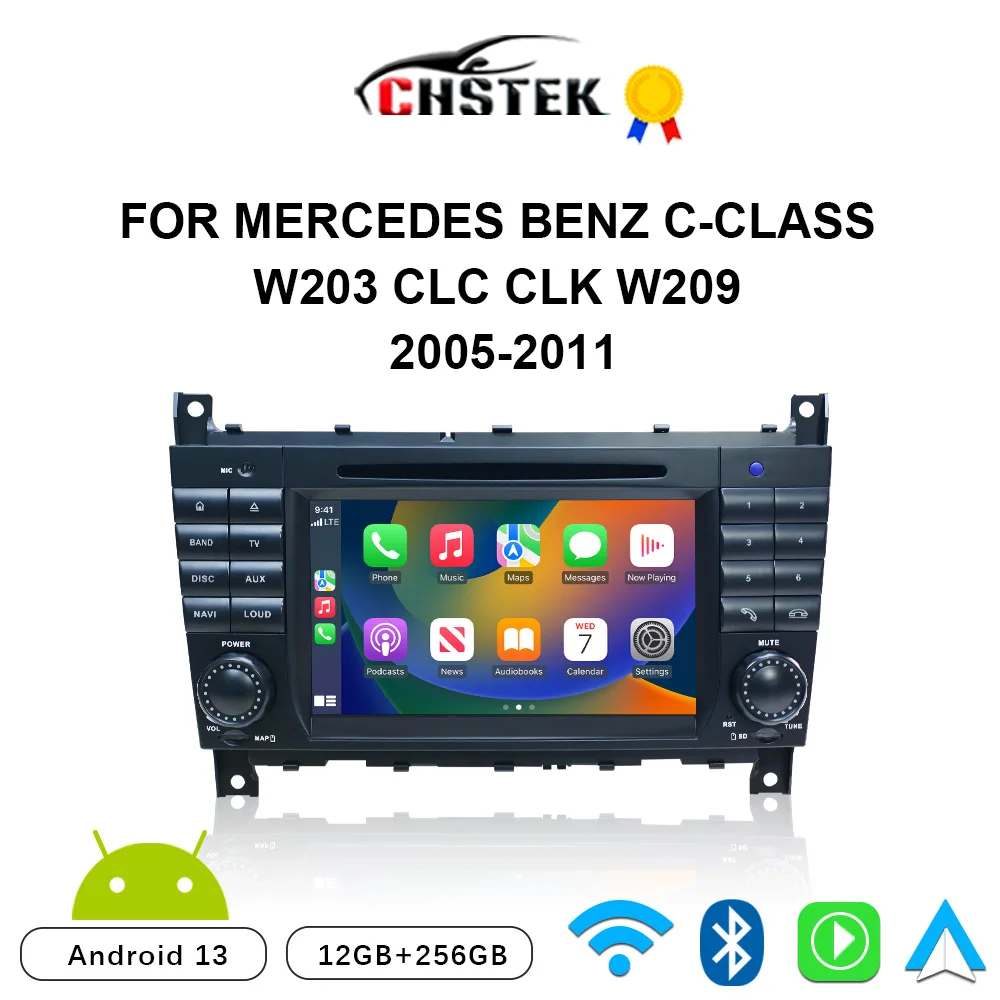 CHSTEK Car Radio Android13 Carplay For Mercedes Benz C-Class W203 CLC CLK W209 2005-2011 Multimedia Navigation Bluetooth WIFI 4G