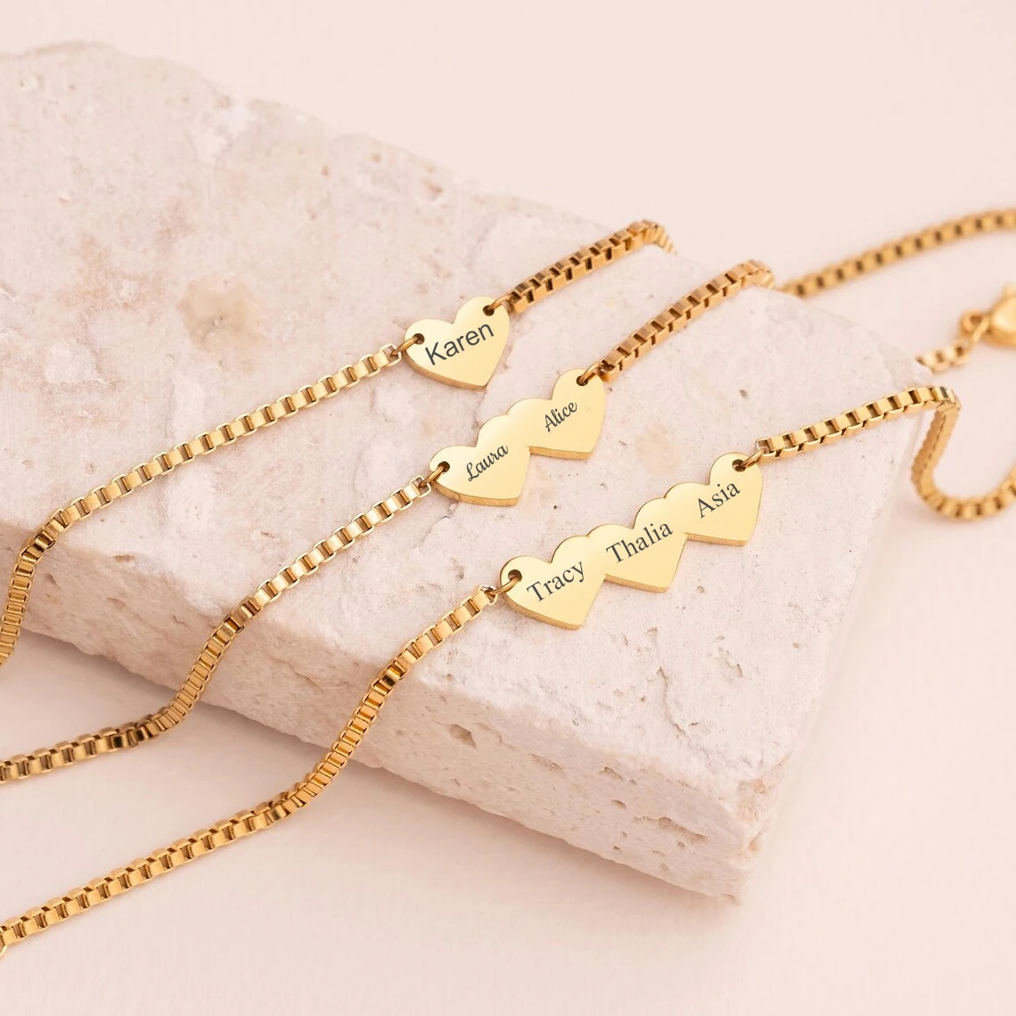 Customized Engraved Multiple Name Heart Bracelet for Women Mom Stainless Steel Personalized Kids Name Bracelet Mum Jewelry Gift