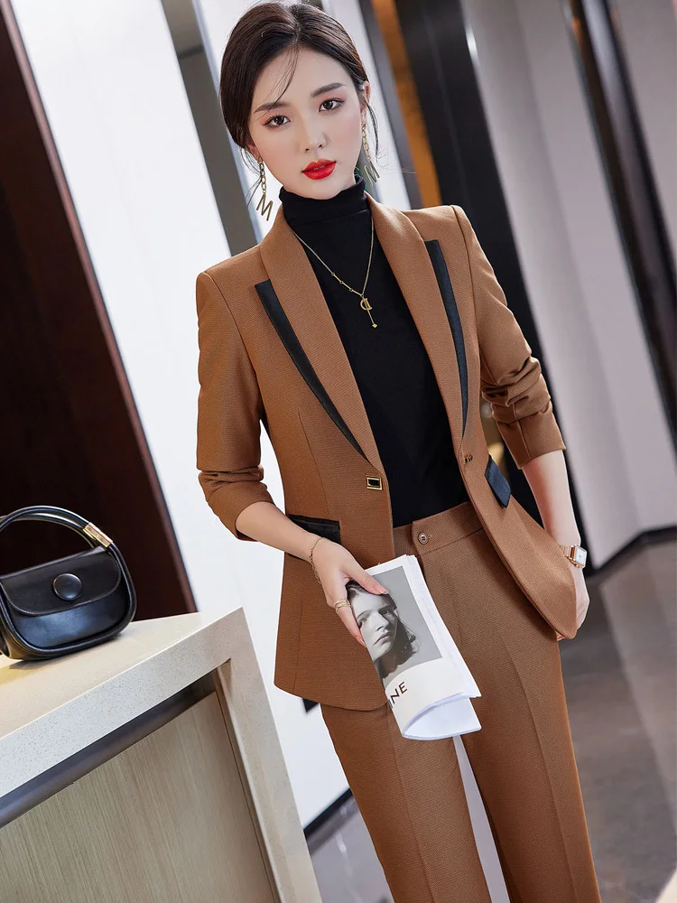 Patchwork Style 2 Piece Set for Women Business Pant Suit Office Lady Work Wear Blazer with Trouser