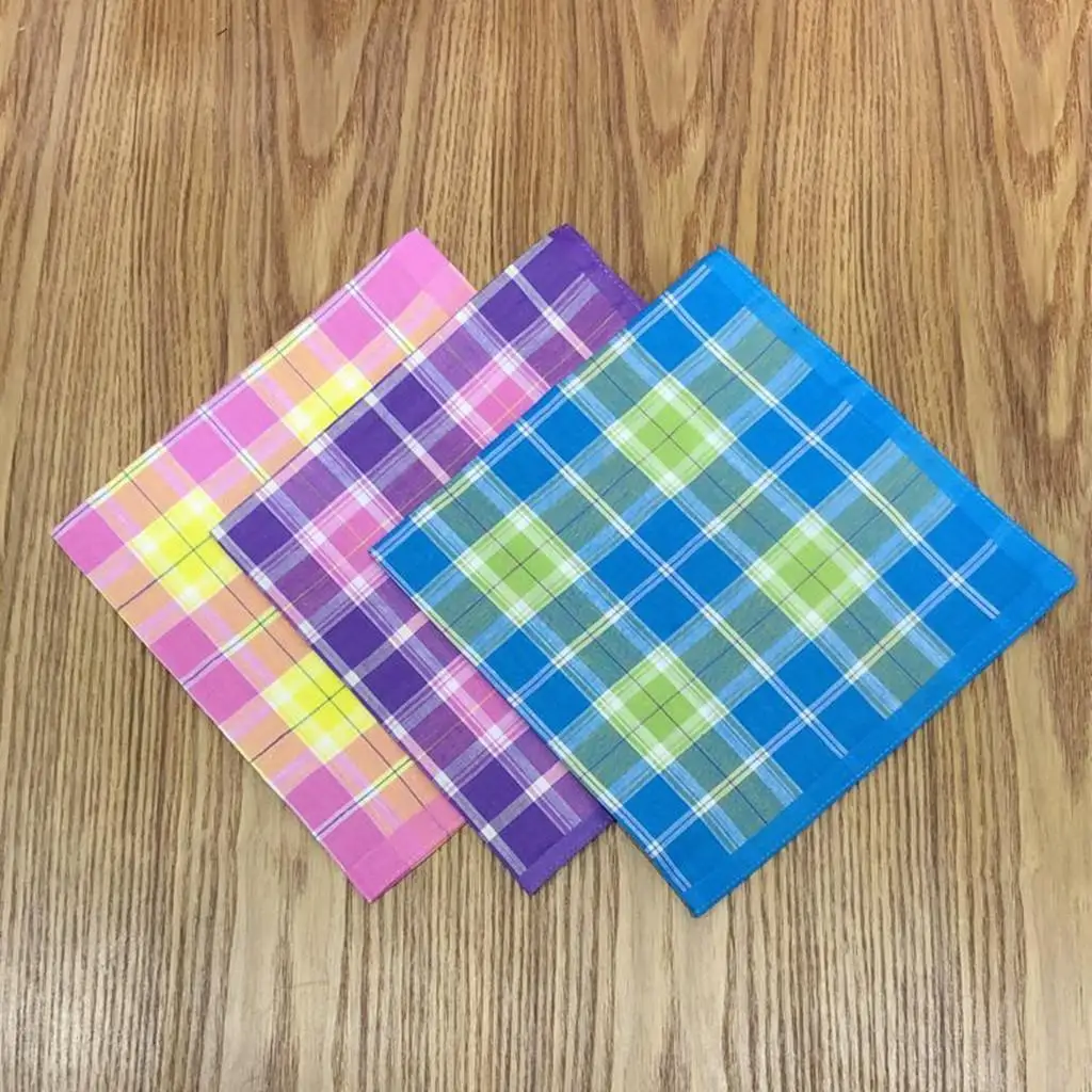 Cotton Plaid Handkerchiefs Hanky Pocket Square for Men Women