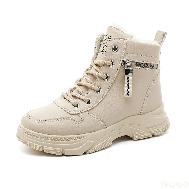 대형 사이즈 겨울 패션 단색 여성 신발 두꺼운 벨벳 따뜻하고 심플한 고대비 두꺼운 밑창 면 신발