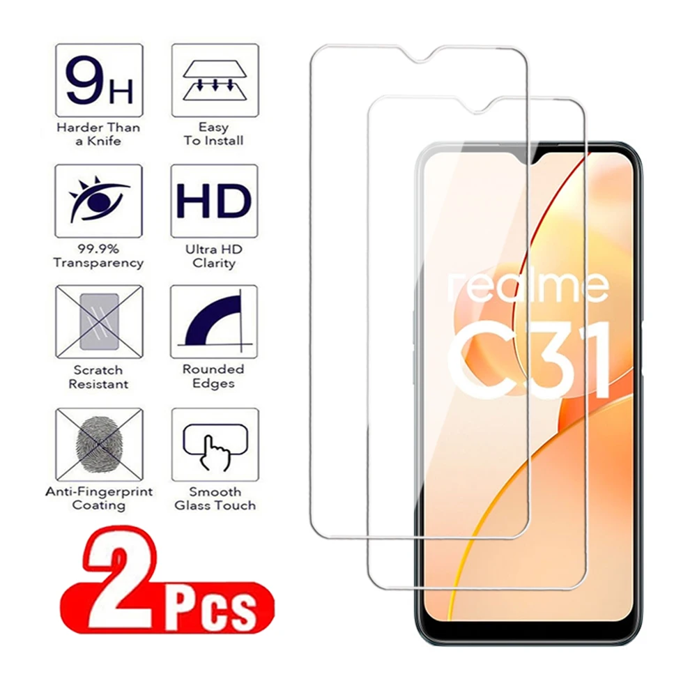 2Pcs 9H Hardness Screen Protector For Realme C20 C21 C25 C30 C31 C33 C35 C51 C53 C55 Tempered Glass For Realme C25s C30s  Film