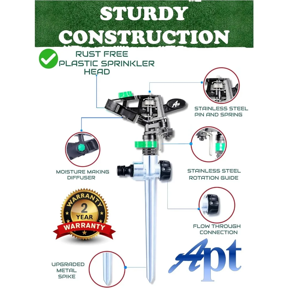 Импульсные ударные спринклеры для двора, газона и сада, от 80 до 5800 футов кв. регулируемый спрей (2шт)