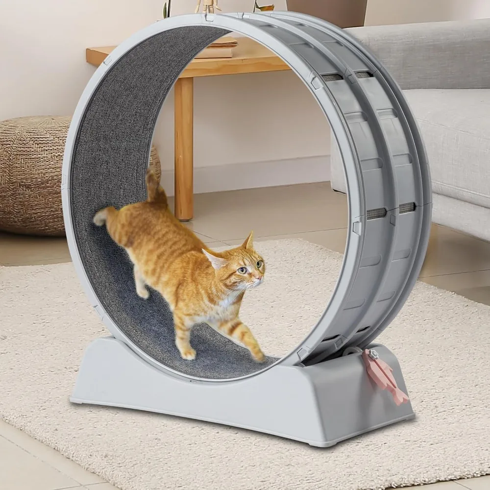 

Gray Cat Exercise Wheel, 31" Cats Treadmill for Indoor,Cat Running Wheel with Carpeted Runway,Easy to Install & Fitness & Health