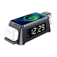 Sleek Black 4-In-1 Digital Wireless Qi Charger Desk Alarm Clock with Thermometer for Apple iPhone - 1pc - Convenient and Stylish