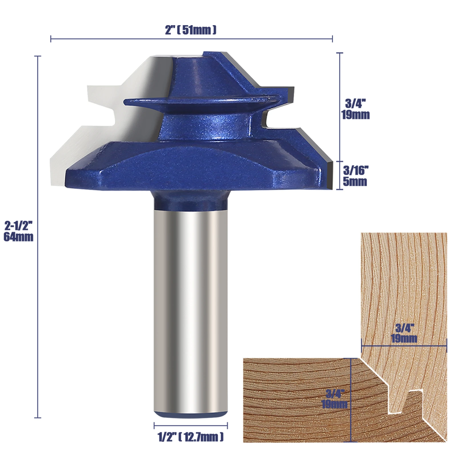 1Pc 1/2\'\' Shank 45 Degree Lock Miter Router Bit Tenon Carbide Wood Milling Cutter Woodworking DIY Tool