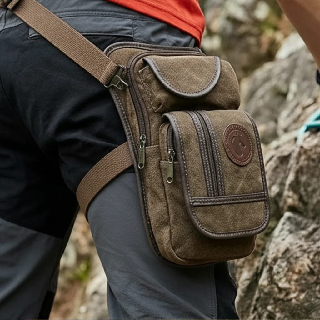 Motorcycle Drop Leg Bag Men Canvas Waist Bag Multi Pocket Riding Fanny Pack Outdoor Travel Hip Bag Cycling Thigh Bag