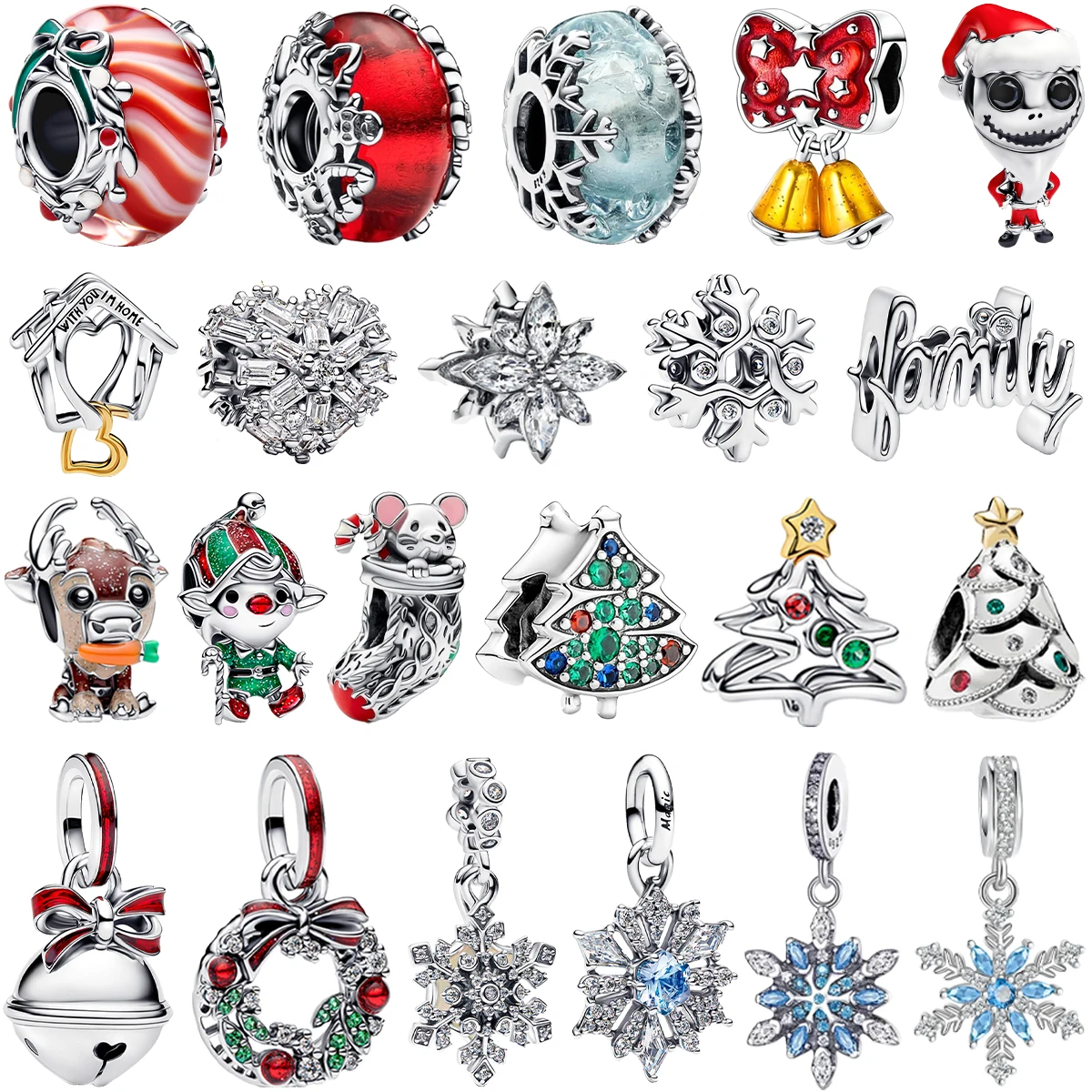 عيد الميلاد 925 فضة سحر سانتا كلوز الرنة شجرة عيد الميلاد ثلج الأيائل حبة صالح الأصلي سوار قلادة مجوهرات