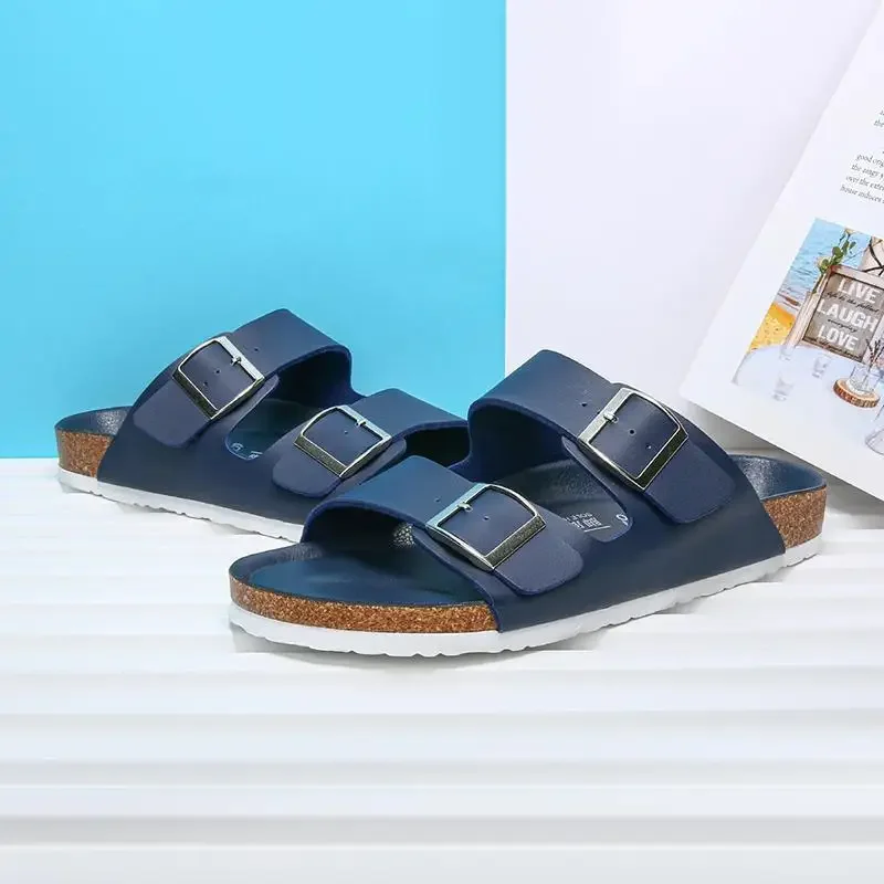 High fashion Green Unisex Summer Cork Slippers Slip On Breathable Casual Beach Sandals Lightweight Cork Slippers Size 35-46