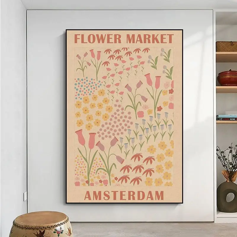 Flower Market Classic Vintage Posters Kraft Paper Sticker DIY Room Bar Cafe Vintage decorative painting