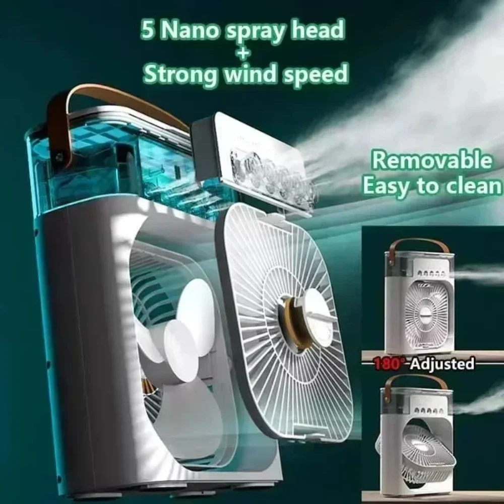 2025 New Portable Three in One Desktop Fan Air Conditioner Household Small Air Cooler LED Night Light Humidifier Household Fan image 3