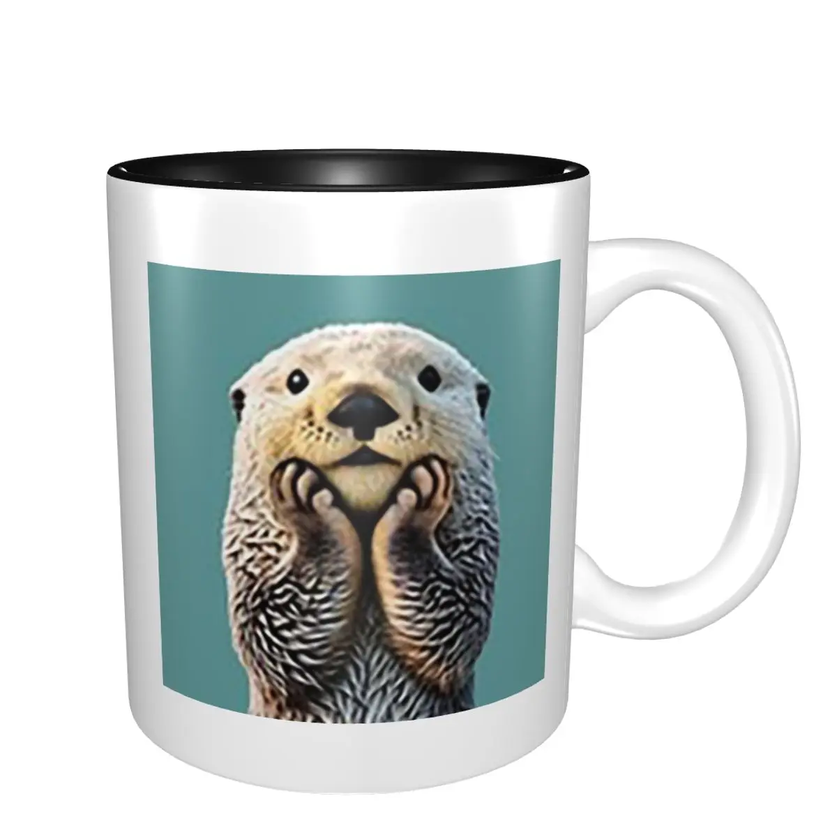 Cute Sea Otter On Teal Solid. Minimalist. Coastal Adorable Mug Ceramic Coffee Cups Tea Mugs Milk Cup Drinkware Gift for Friends