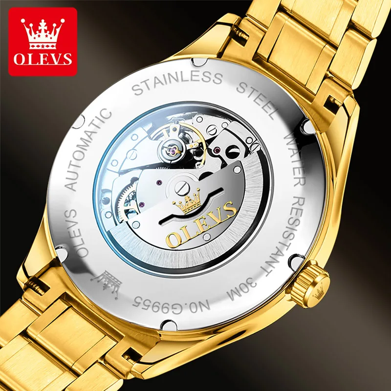 OLEVS Top Brand Original Classic Men Mechanical Watch Luxury Gold Weekly Calendar Display Automatic Watch For Men Reloj Hombre