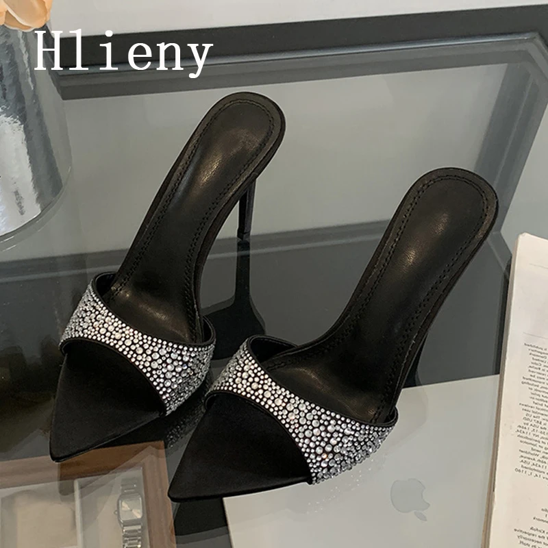 Hlieny Summer Design Crystal Pointed Toe Thin High Heels Woman Slippers Fashion Striptizerka Party Ladies Slide Shoes Sandals