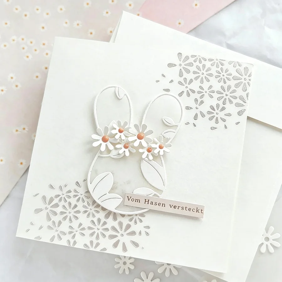 Neu eingetroffen: Hasenkopf mit Blättern, Metall-Stanzformen für DIY-Scrapbooking, Kartenherstellung, Schablonen, Prägung, Basteldekoration