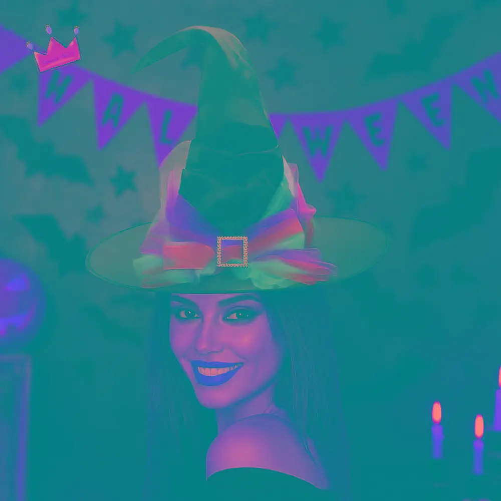 

Cool Folds Halloween Witch Hat Satins Gothic Queen Mesh Bow Witch Hat Black Baroque Wizard Cap Party