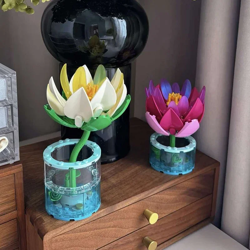 259 PCS Water lily dining table decoration, car interior display decoration, glass biomimetic potted plants, building blocks
