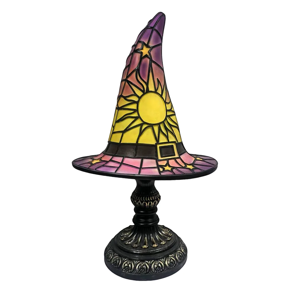 新しいステンドグラス魔女帽子ランプ装飾品テーブルデスク装飾リビングルーム寝室ハロウィンクリスマス装飾 ﻿