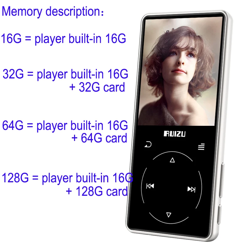 Ruizu D16 새로운 메탈 블루투스 MP3 플레이어 FM 라디오 음성 녹음기, 전자책, 휴대용 무손실 음원 플레이어가 내장된 스피커