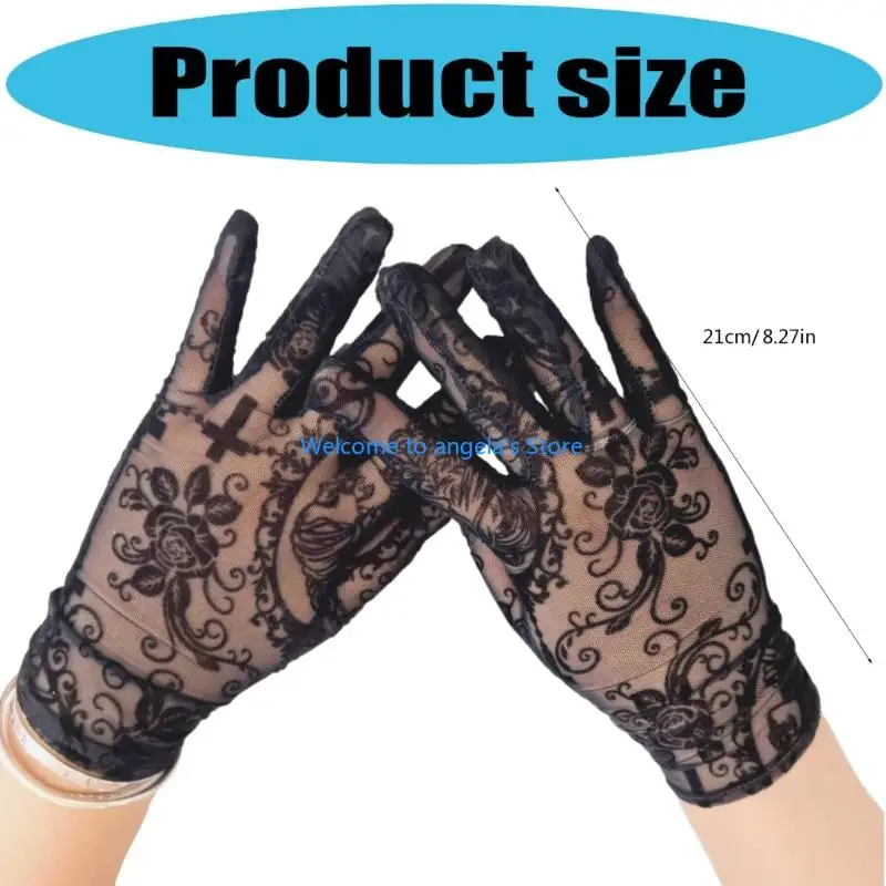X4YC Stretchy Skeleton Crosses Gloves Breathable Mesh Fabric Gothic Fashion Accessory for Halloween Role Playing and Cosplay