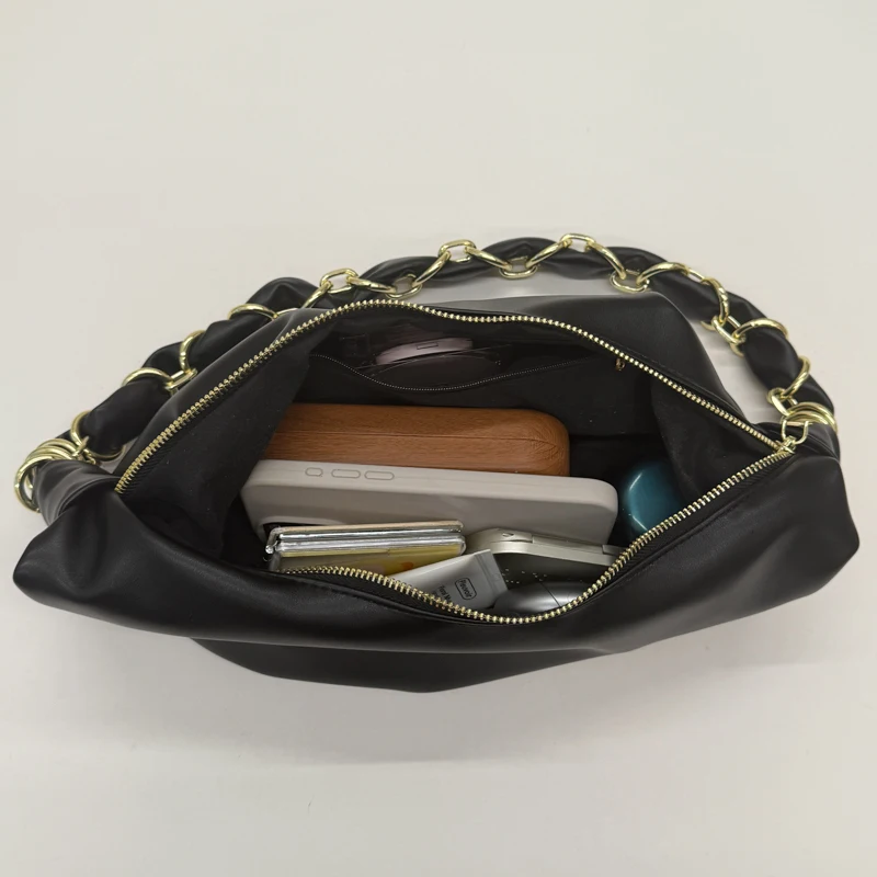 Designer Fashion Thick Chain Shoulder Bag For Women Trendy Hobo Bag High Capacity Underarm Tote Soft Leather Handbag And Purse